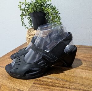 Merrell Evera Chase Sandals Womens Sz 7.5 Leather Black Athletic Comfort Strappy